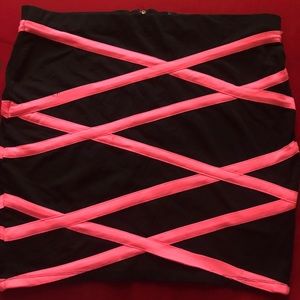 Black and Pink Striped Bodycon Skirt